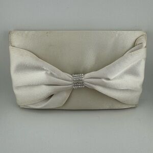 Badgley Mischka Elegant White Clutch with Rhinestone Detail